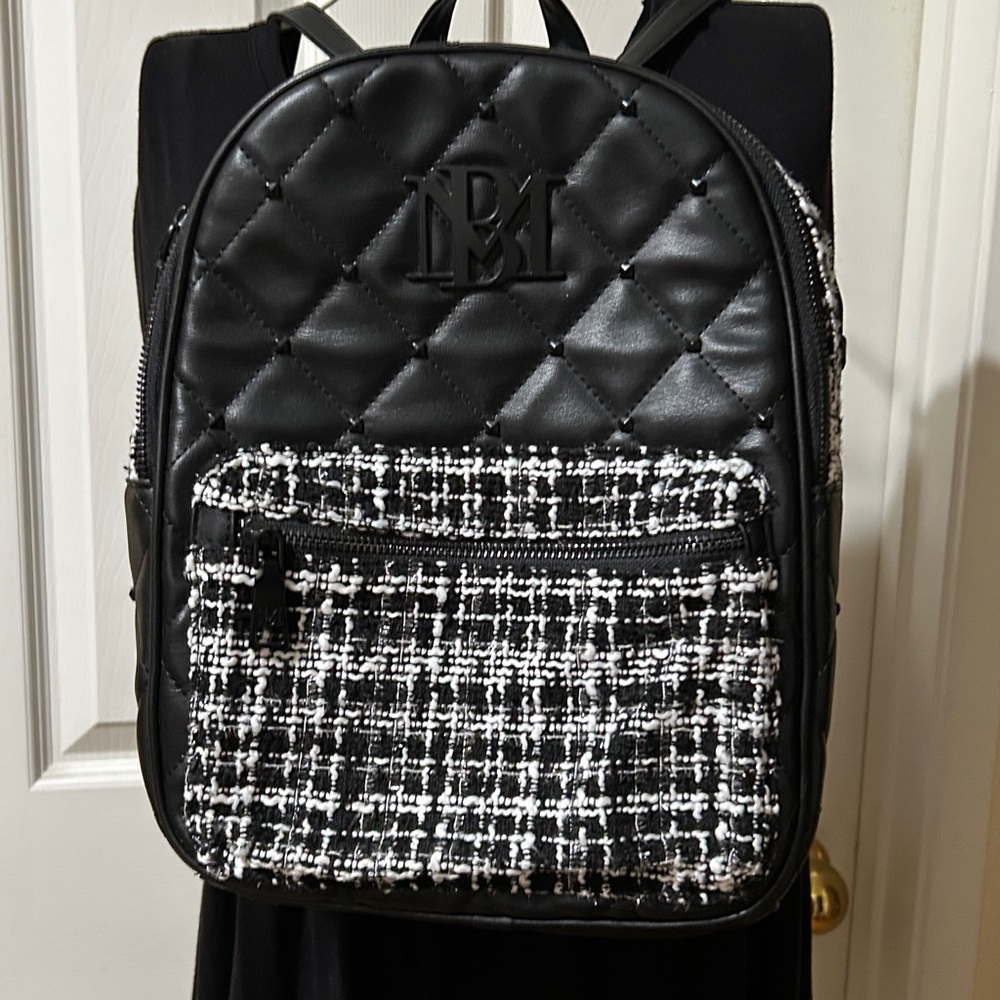 Badgley Mischka Black and White Tweed Quilted Backpack